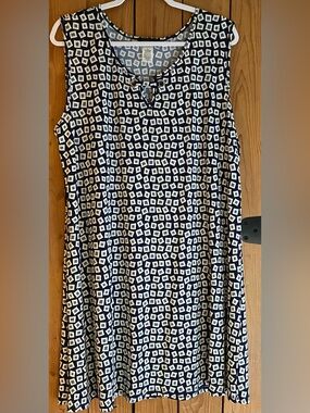 Expresso Los Angeles Navy & Cream Geometric Sleeveless Dress 2x